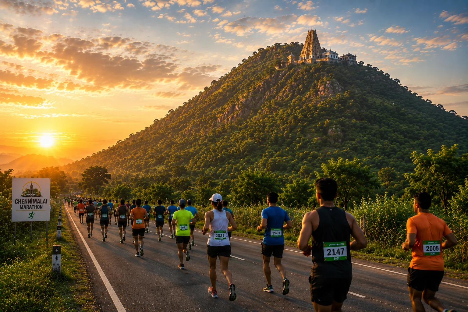 Runners on scenic road